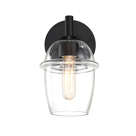 Designers Fountain Summer Jazz 5.5 in. 1-Light Matte Black Wall Sconce Light with Clear Glass Shade for Bathrooms D310M-WS-MB